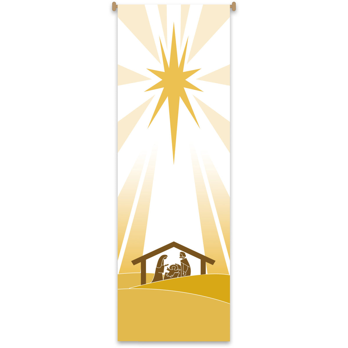 Decorative banner with nativity scene and star of Bethlehem on a white background