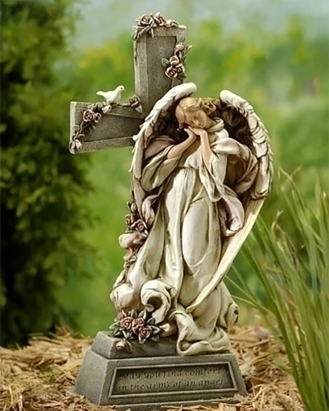 Sleeping Angel With Cross Statue 15"
