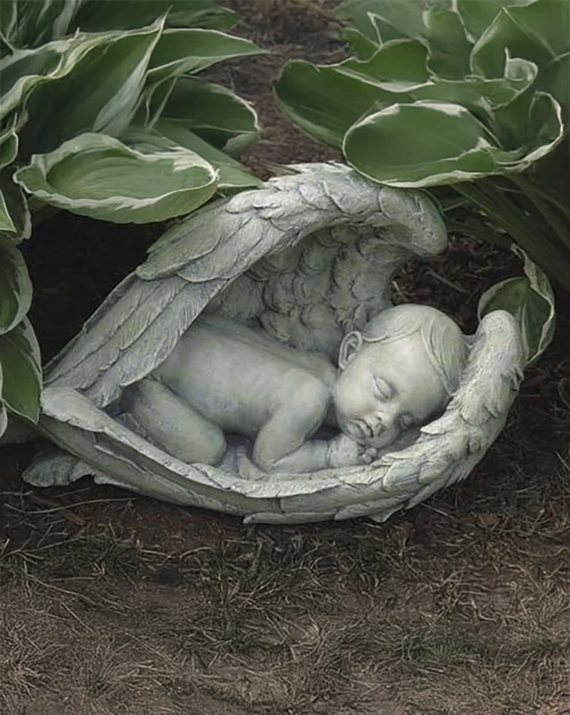 Sleeping Baby in Wings Garden Statue 14.25"