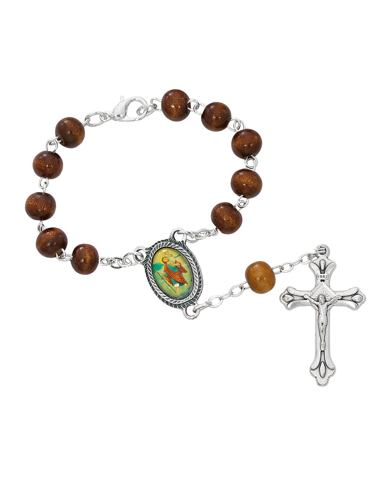 St. Christopher Brown Wooden Auto Rosary