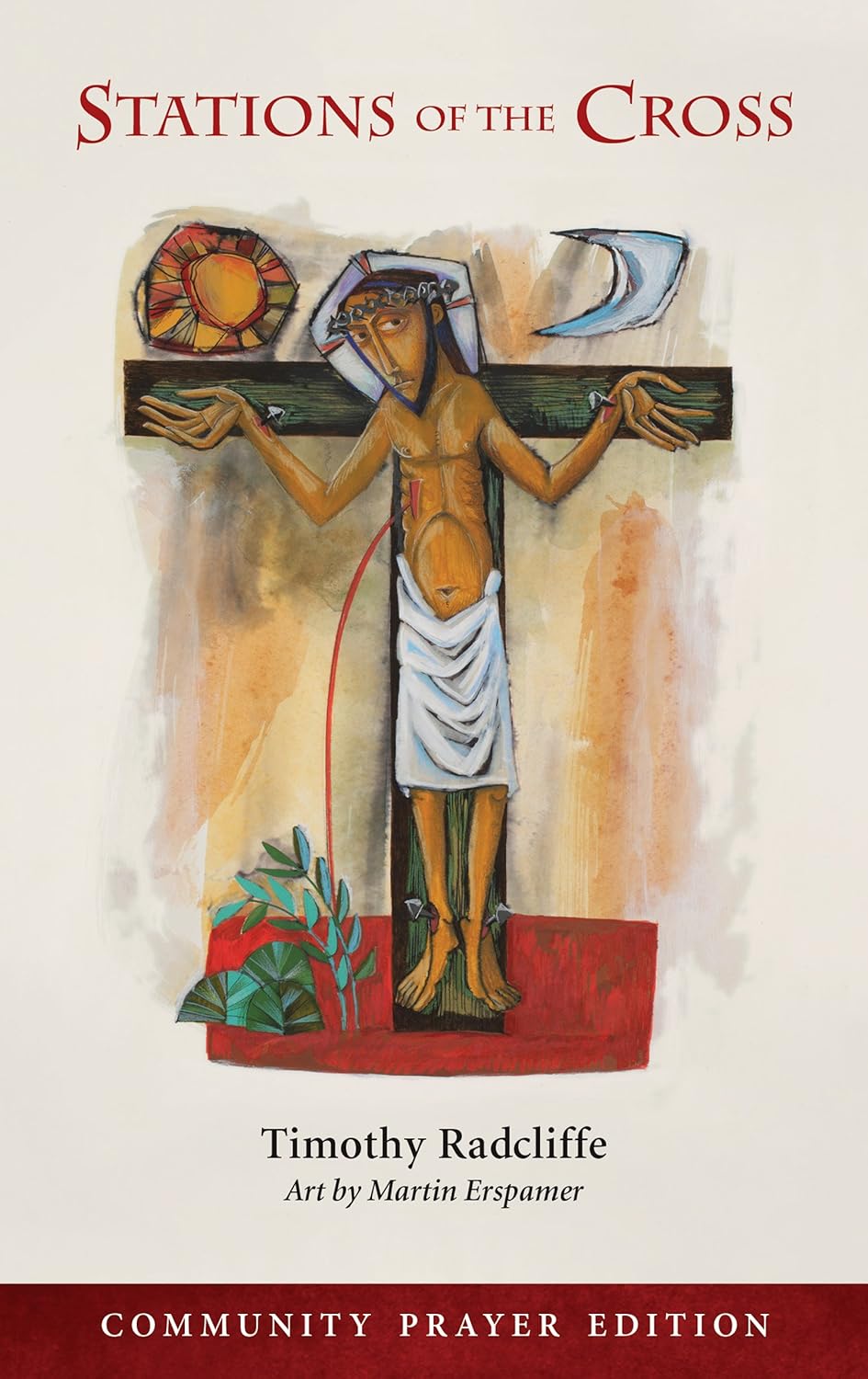 Book cover of 'Stations of the Cross' with a depiction of Jesus on the cross, author's name, and publisher's information.