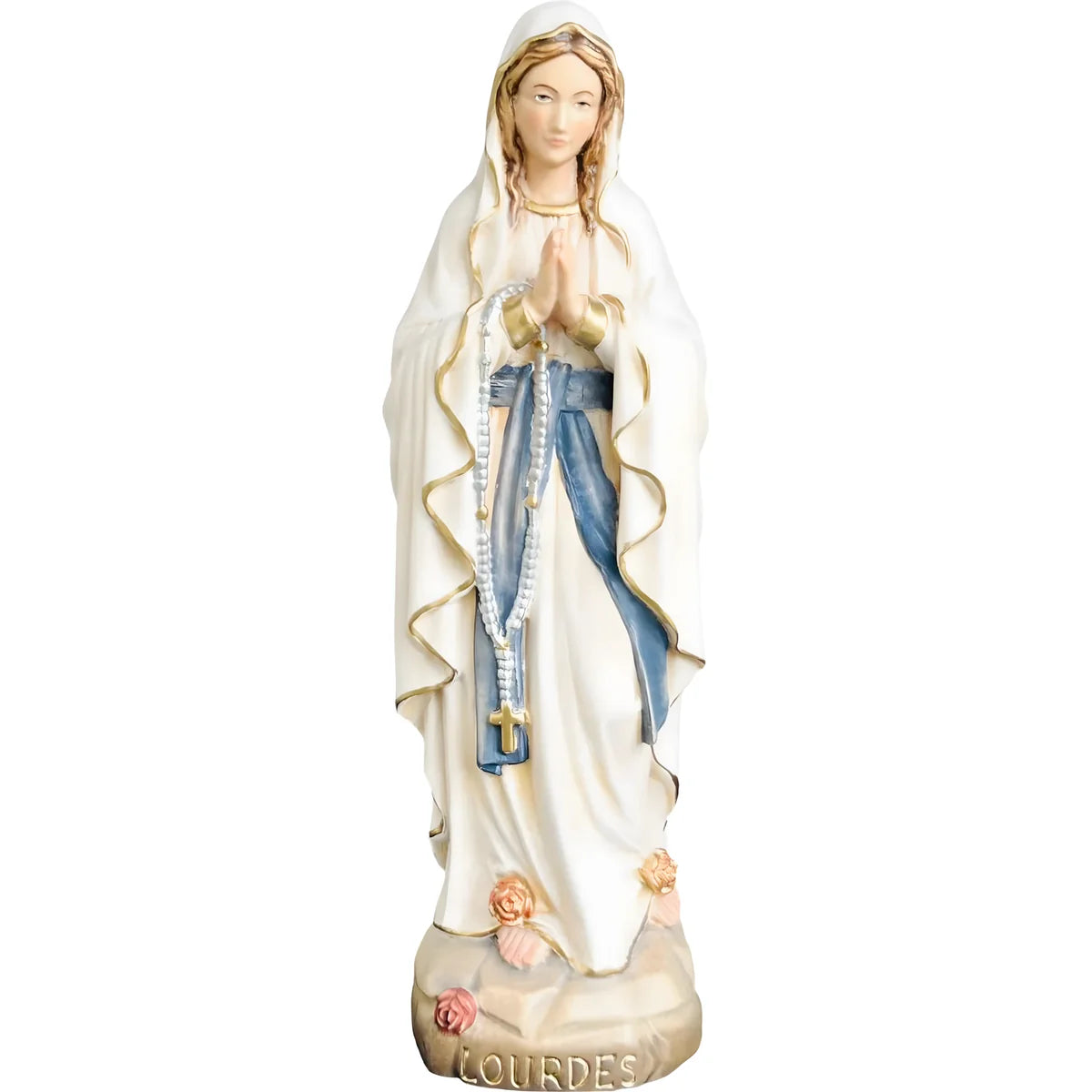 Statue de la Vierge de Lourdes sculptée main en bois d'érable et de tilleul, naturelle