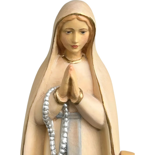 Statue of Our Lady of Lourdes with Saint Bernadette in Wood, Val Gardena