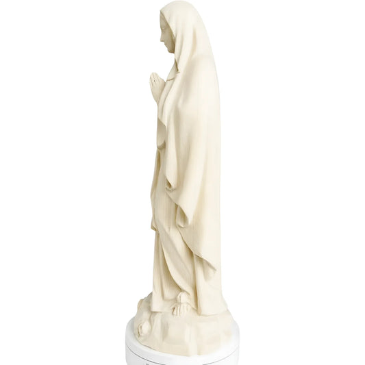 Hand-carved Our Lady of Lourdes Madonna Statue in Wood, Natural