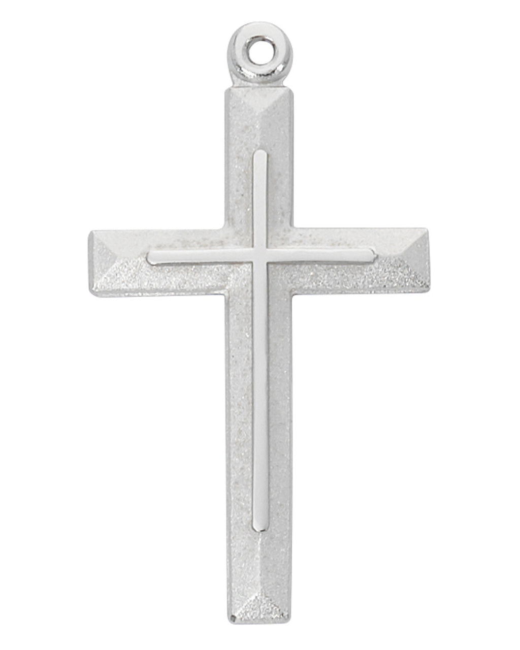 Silver cross pendant on a white background