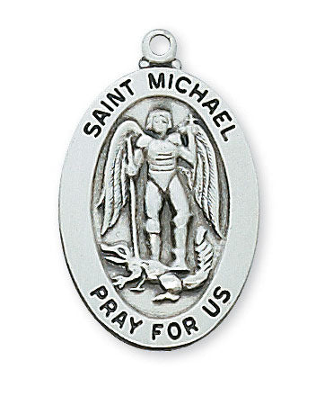 Silver Saint Michael pendant on a white background