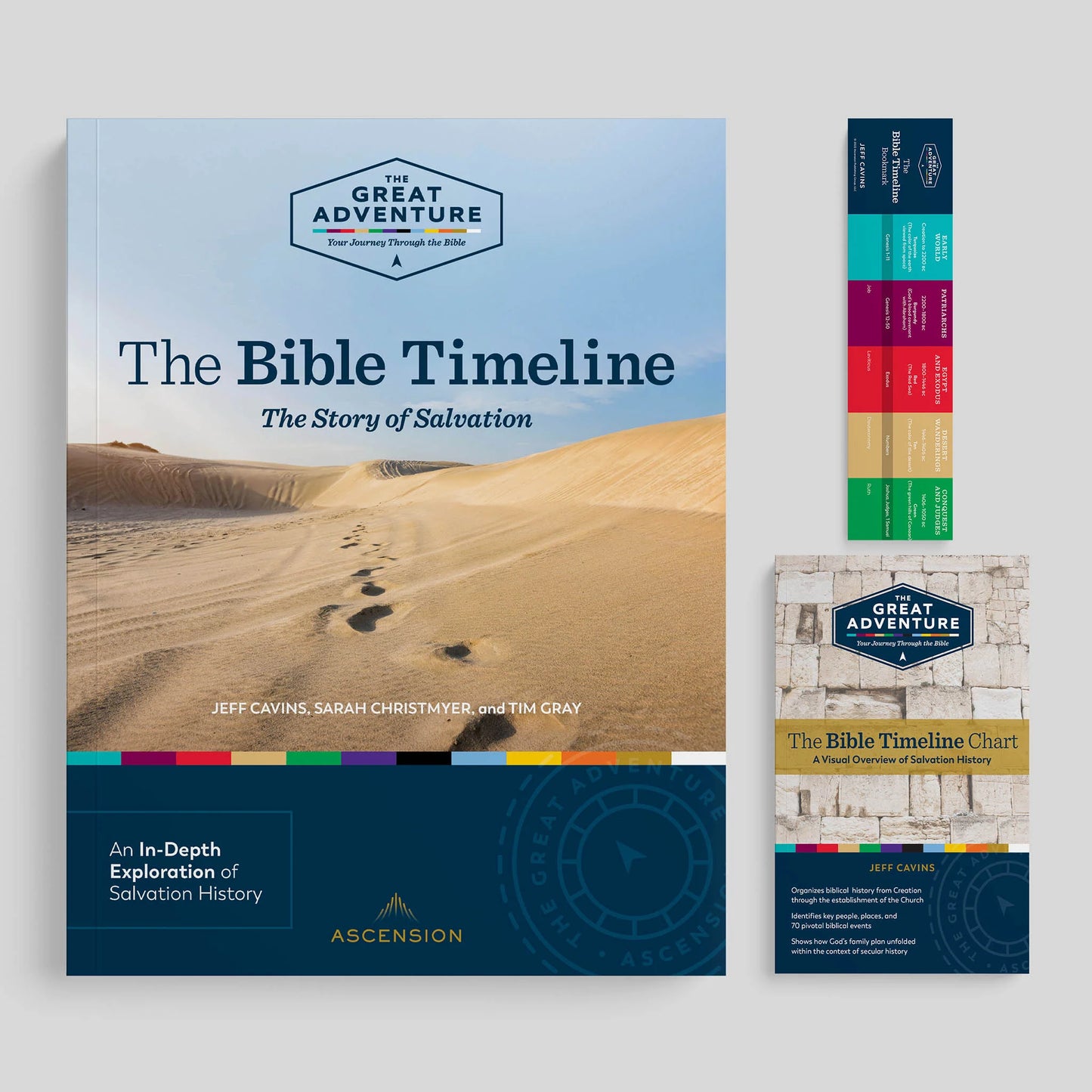Book titled 'The Bible Timeline: The Story of Salvation' with a smaller chart on a white background