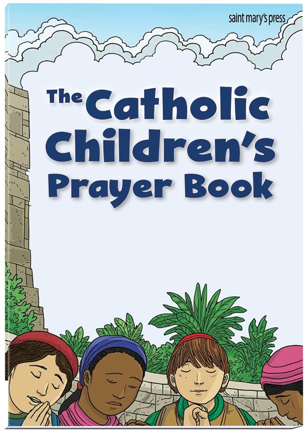 Cover of 'The Catholic Children's Prayer Book' with children praying outdoors.