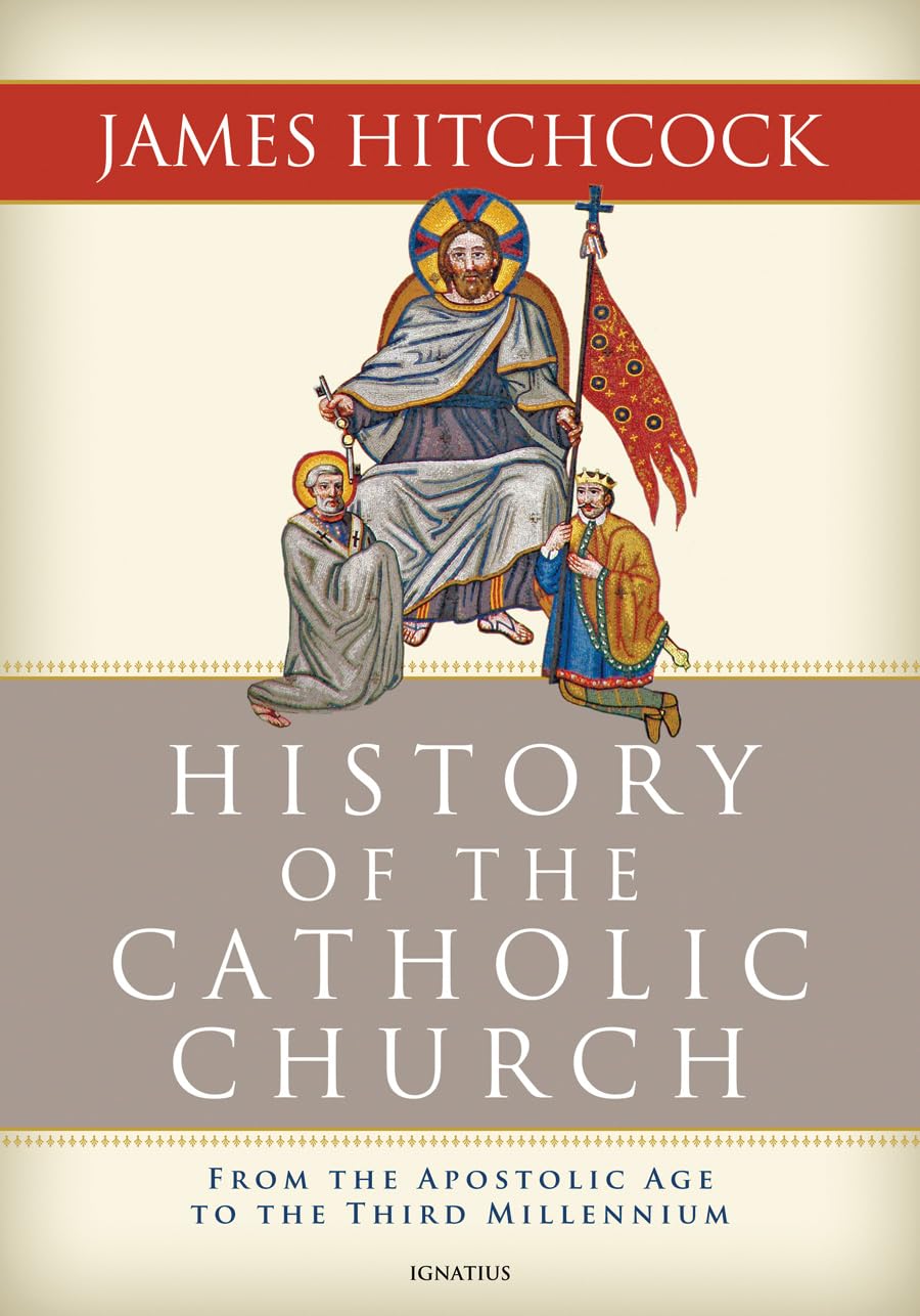 Book cover of 'History of the Catholic Church' by James Hitchcock with illustration of a religious figure.