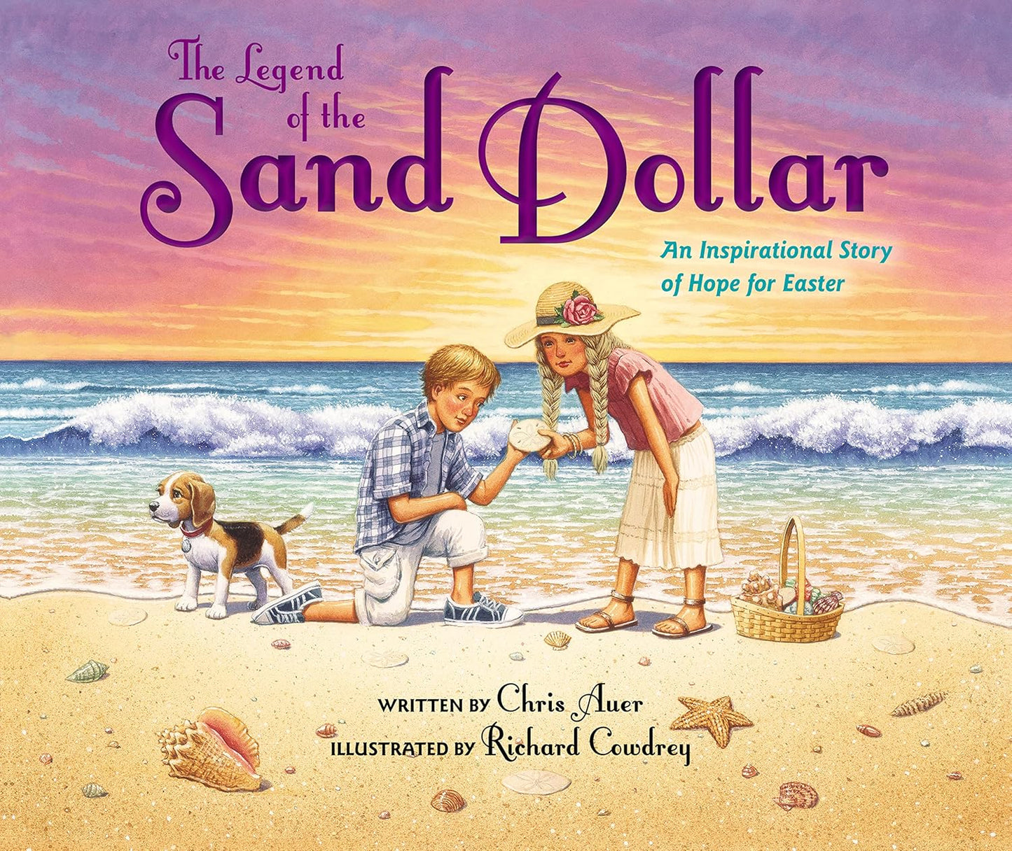 Book cover of 'The Legend of the Sand Dollar' with two children on a beach.