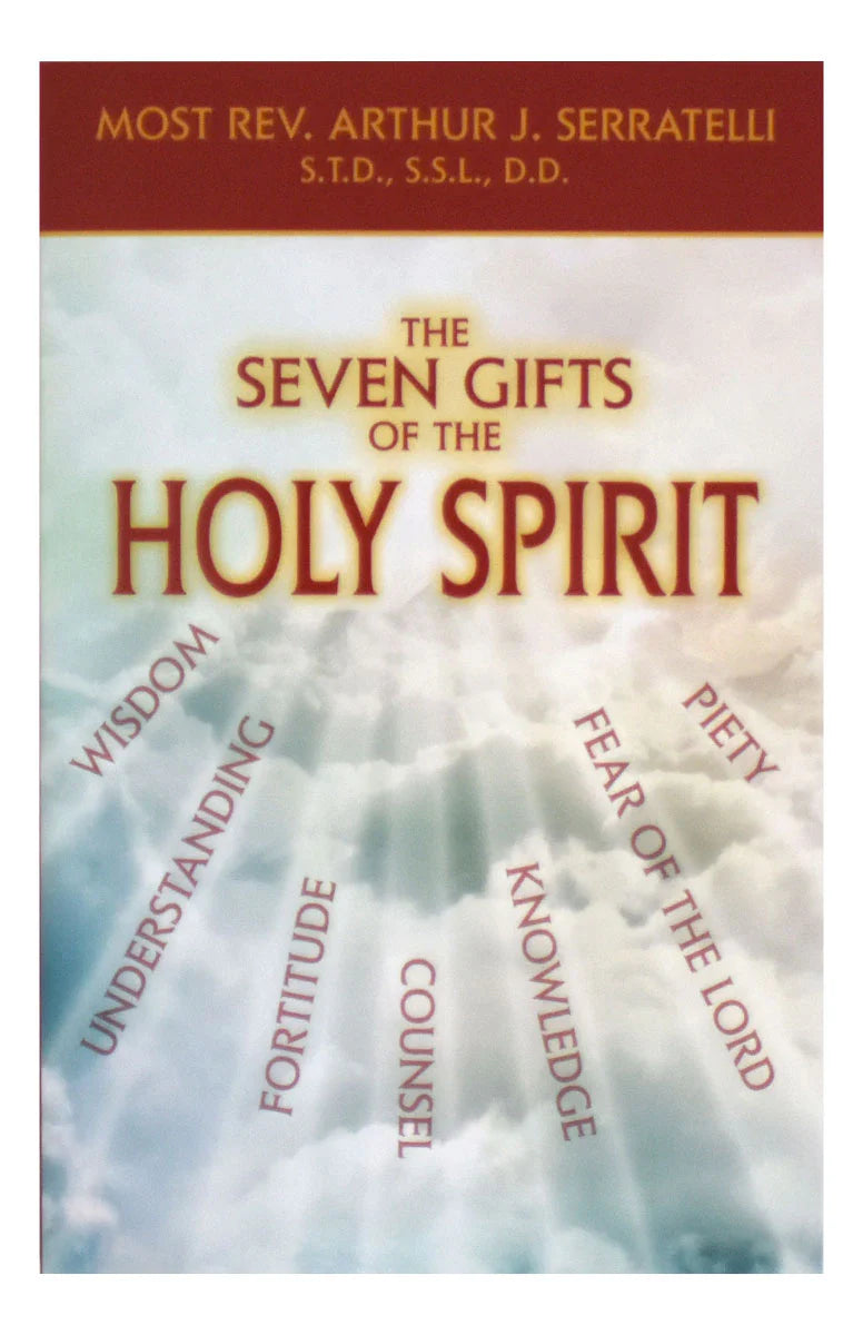 Book cover of 'The Seven Gifts of the Holy Spirit' with a cloud background and text.