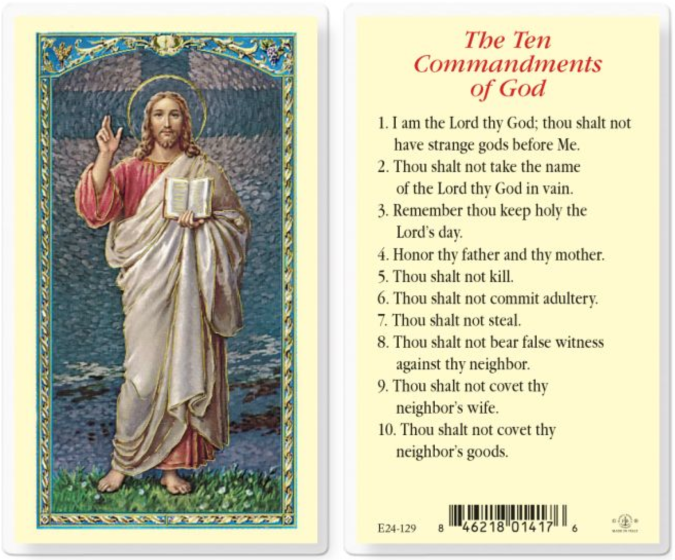The Ten Commandments Christs Blessing Holy Card