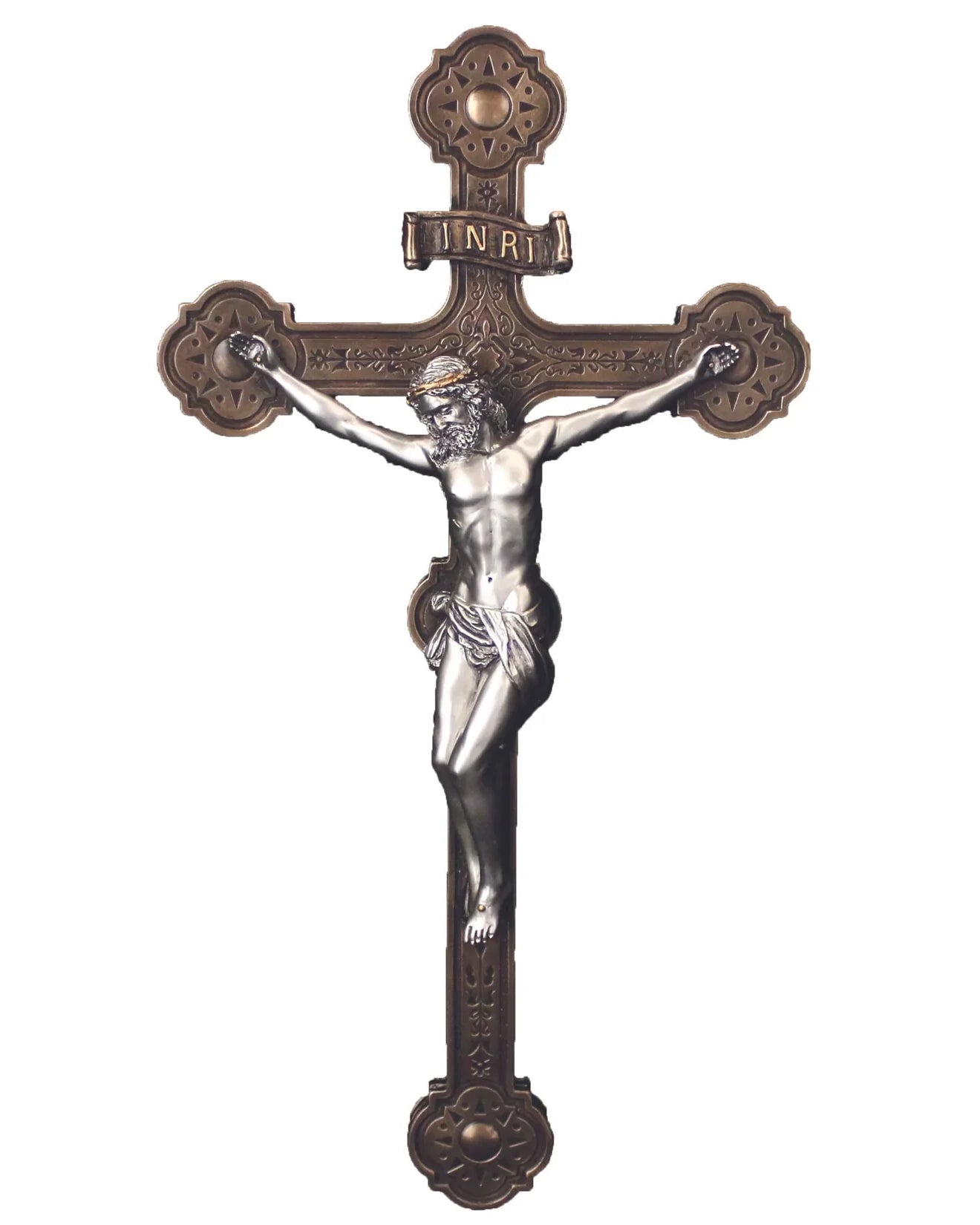 Two-Tone Ornate Wall Crucifix 14"