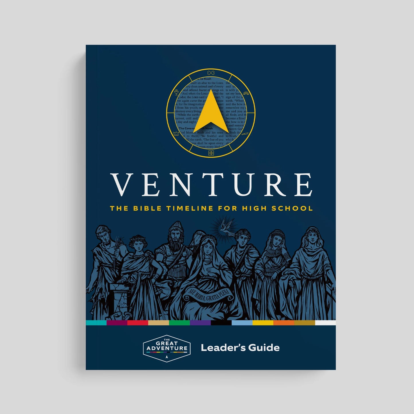 Cover of 'Venture' Bible timeline for high school on a gray background