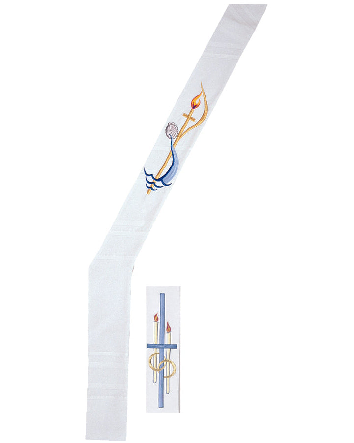 Decorative white strip with religious symbols on a white background