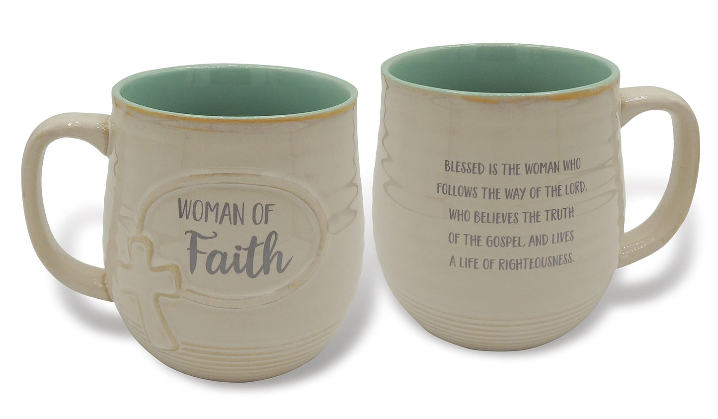 Two ceramic mugs with text on a white background
