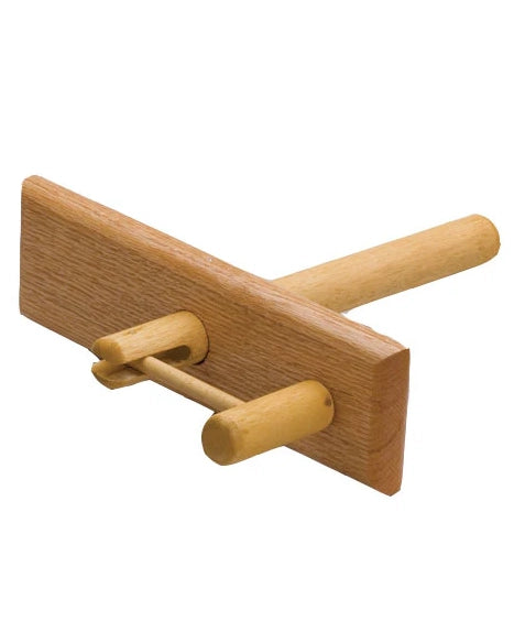 Wooden wall hook with three hooks on a white background