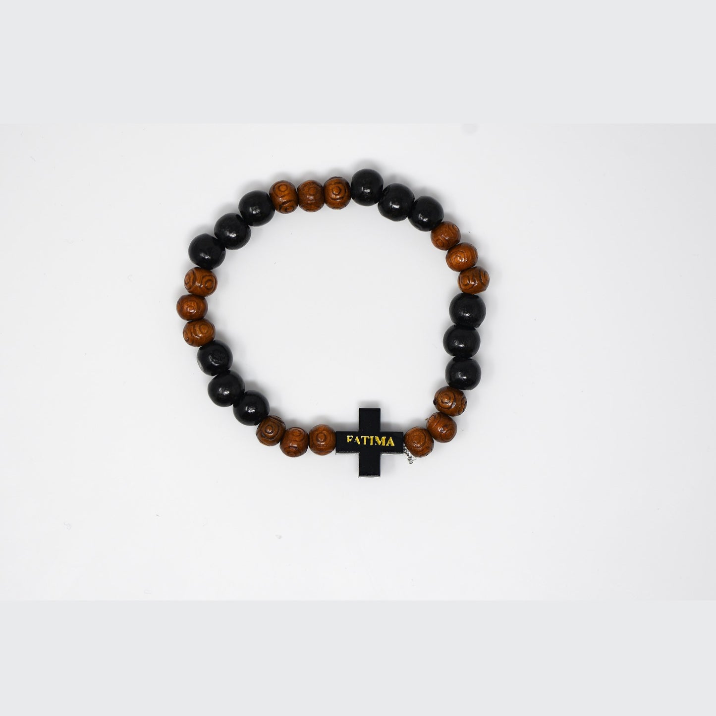 Pulsera elástica de Fátima de madera negra y marrón