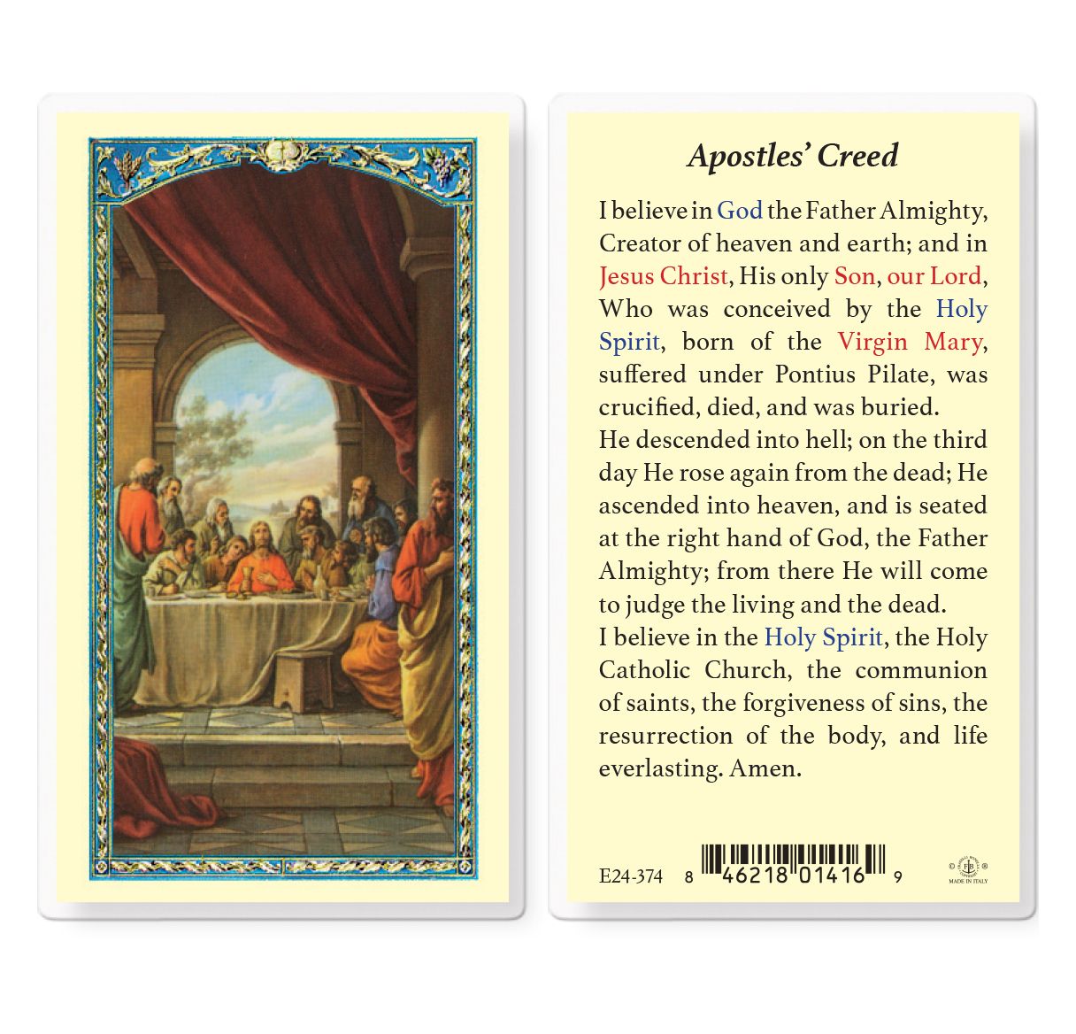 Apostles' Creed Last Supper Holy Card