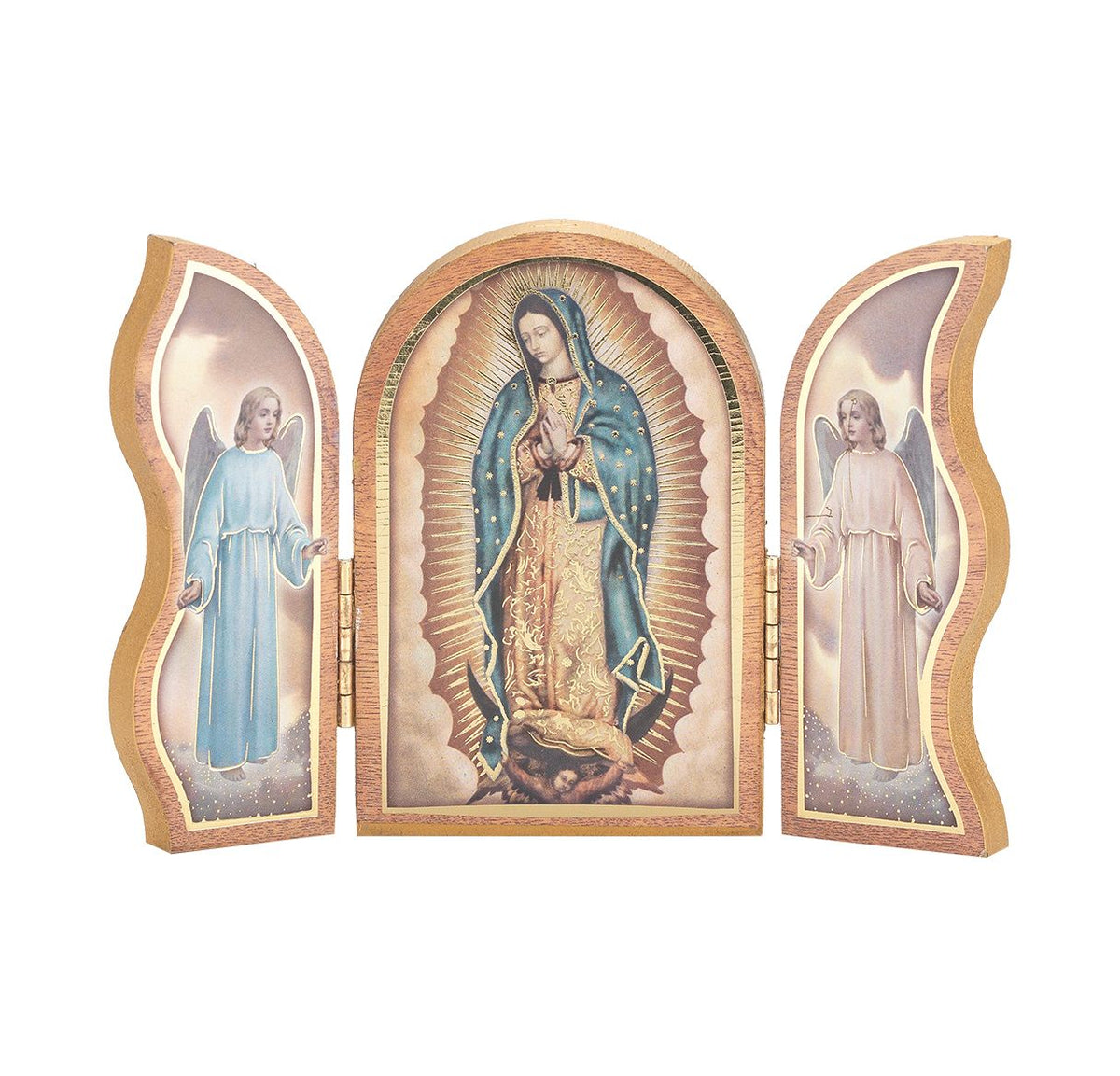 Our Lady of Guadalupe Standing Natural Wood Triptych