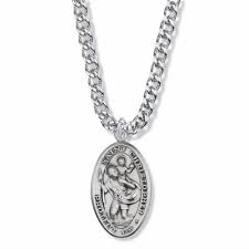 Oval Pewter St. Christopher Medal Necklace 1-1/4"