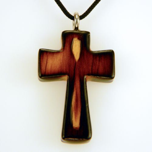 Wooden Cross on Cord Necklace: Burnt Pine