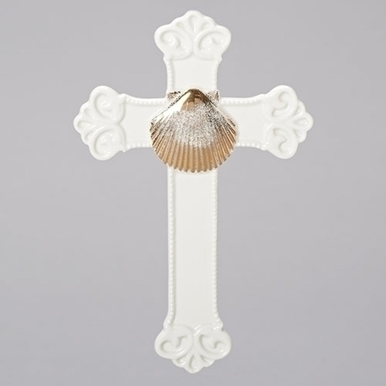 Porcelain Baptism Shell Wall Cross 9-1/8"