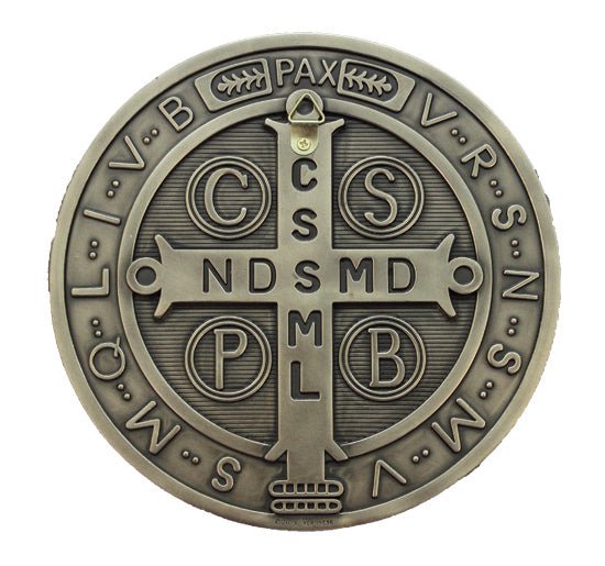 Medalla de pared de San Benito de bronce de 7"