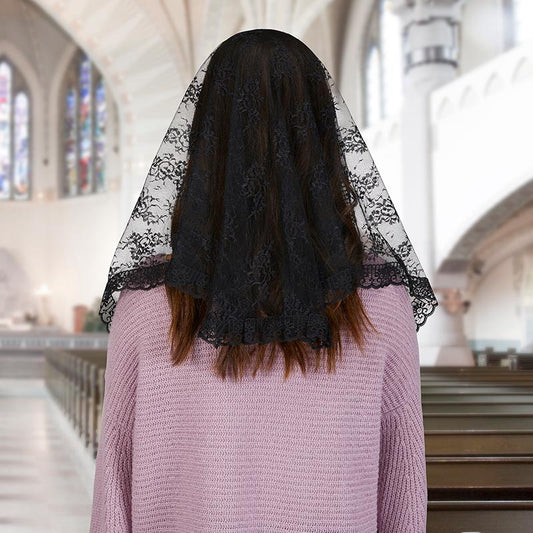 Voile de chapelle en dentelle mantille noire ou blanche