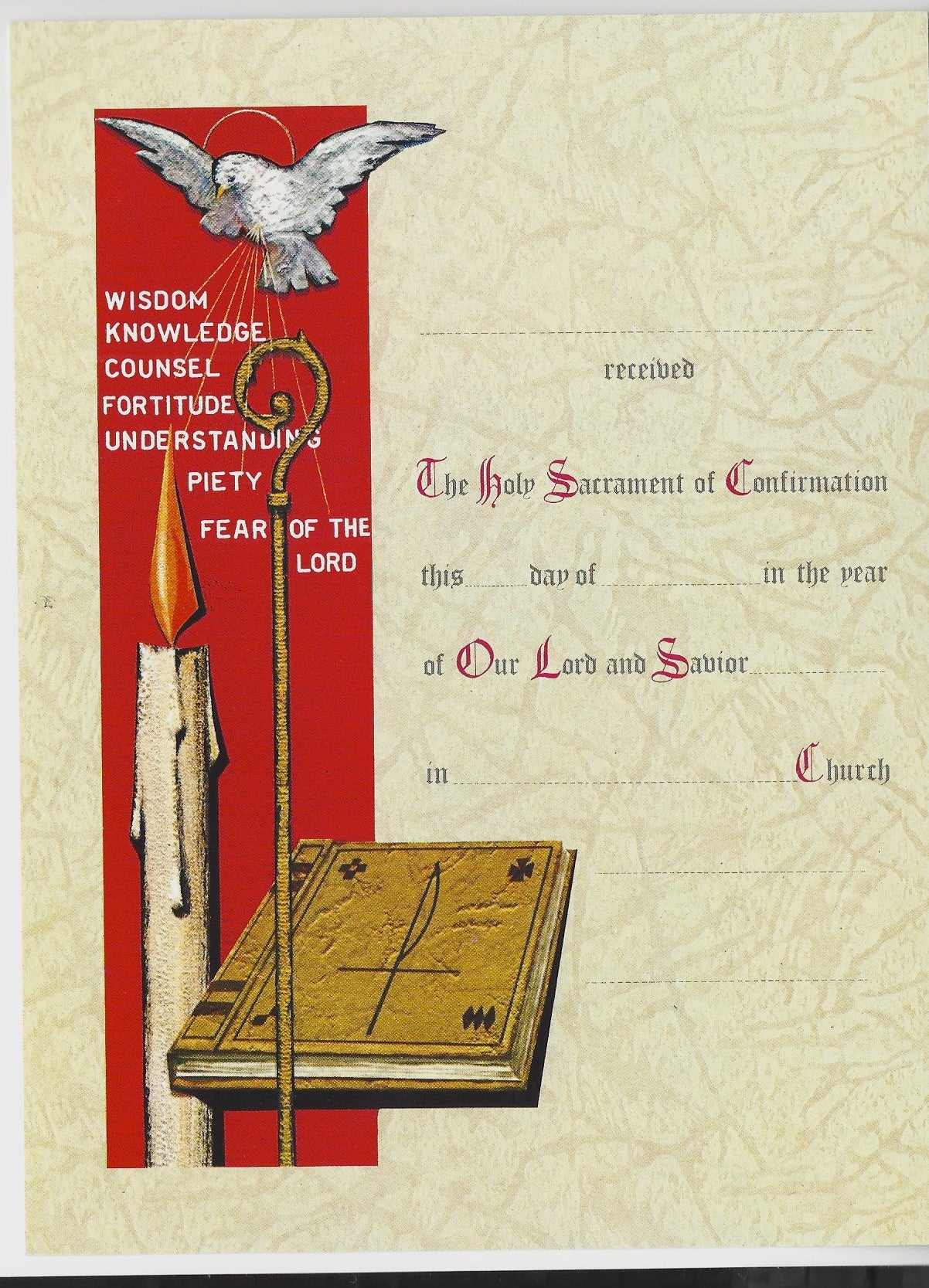 Confirmation Certificate: Wisdom, Knowledge, Counsel