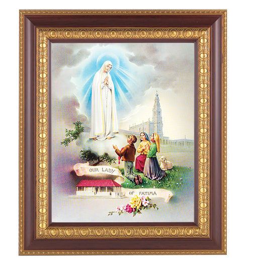 Image encadrée Notre-Dame de Fátima en bois de cerisier 11 x 13 po