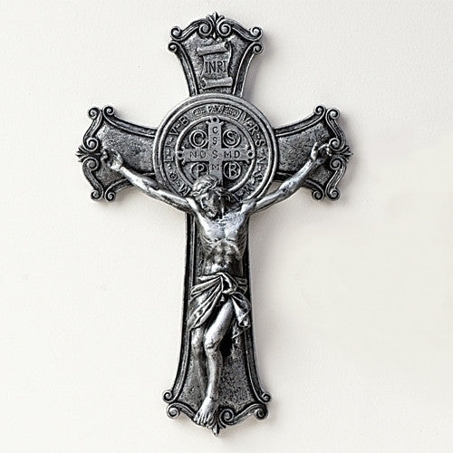 Benedict Pewter Finish Crucifix 10.25"