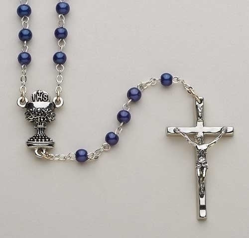 Blue Communion Rosary 15"