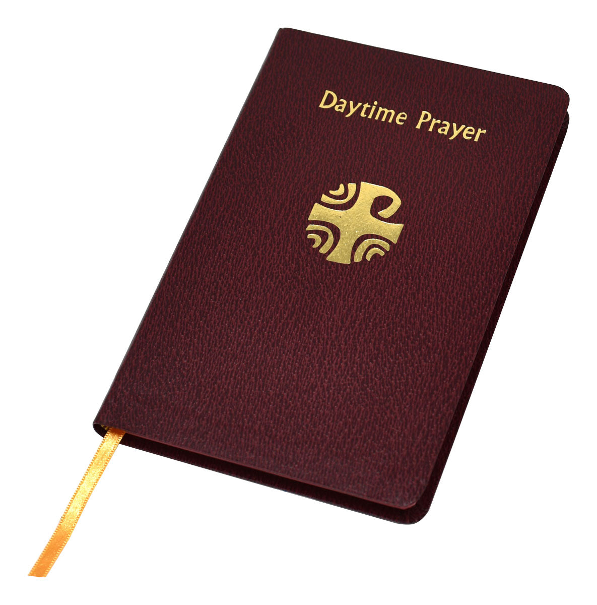 A maroon bound book with the title 'Daytime Prayer' printed on the cover, along with a gold decorative element.