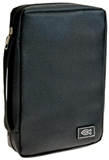 Large Canvas Bible Cover, Black with Fish Emblem