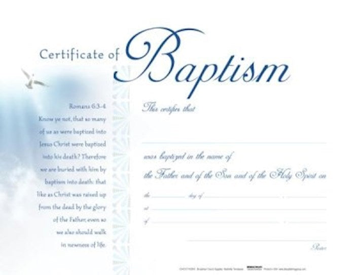 Certificate-Baptism-White Clouds (Pack of 6)