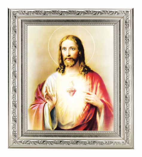 Sacred Heart Silver Framed Picture 8 x 10"