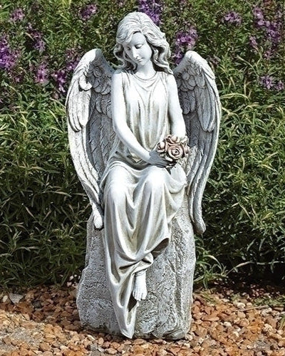Angel Holding Flowers Outdoor Statue 17"