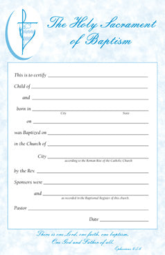 Certificate Pad: The Holy Sacrament of Baptism