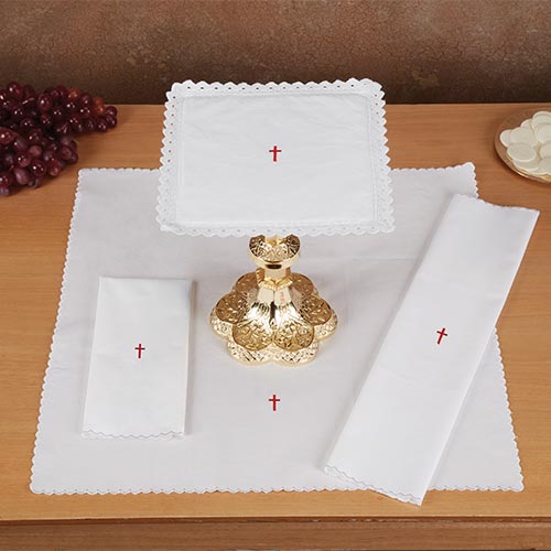 Embroidered Cross Lace Trim Mass Linen Gift Set