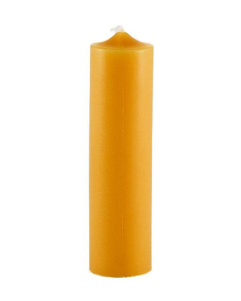 A single natural beeswax column candle with a yellow tint.