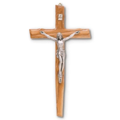 8" Crucifix - Olive Wood w/ Silver Corpus