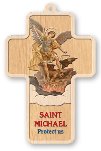 St. Michael Laser Cut Wood Cross 5"