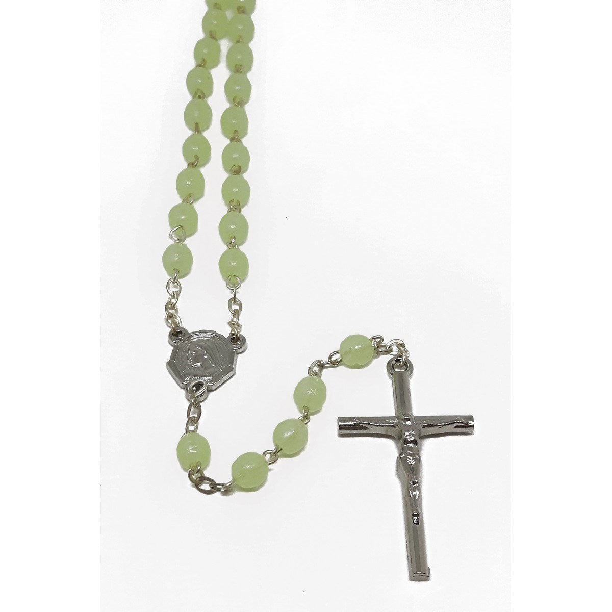 Luminous Plastic Rosary with Silver Crucifix 18"