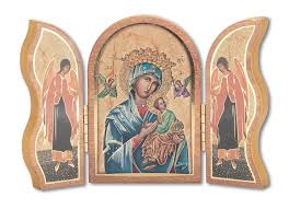 Our Lady of Perpetual Help Standing Natural Wood Triptych 5"