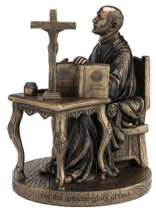 Estatua de San Ignacio de Loyola con Acabado de Bronce Pintado de 6.5 pulgadas