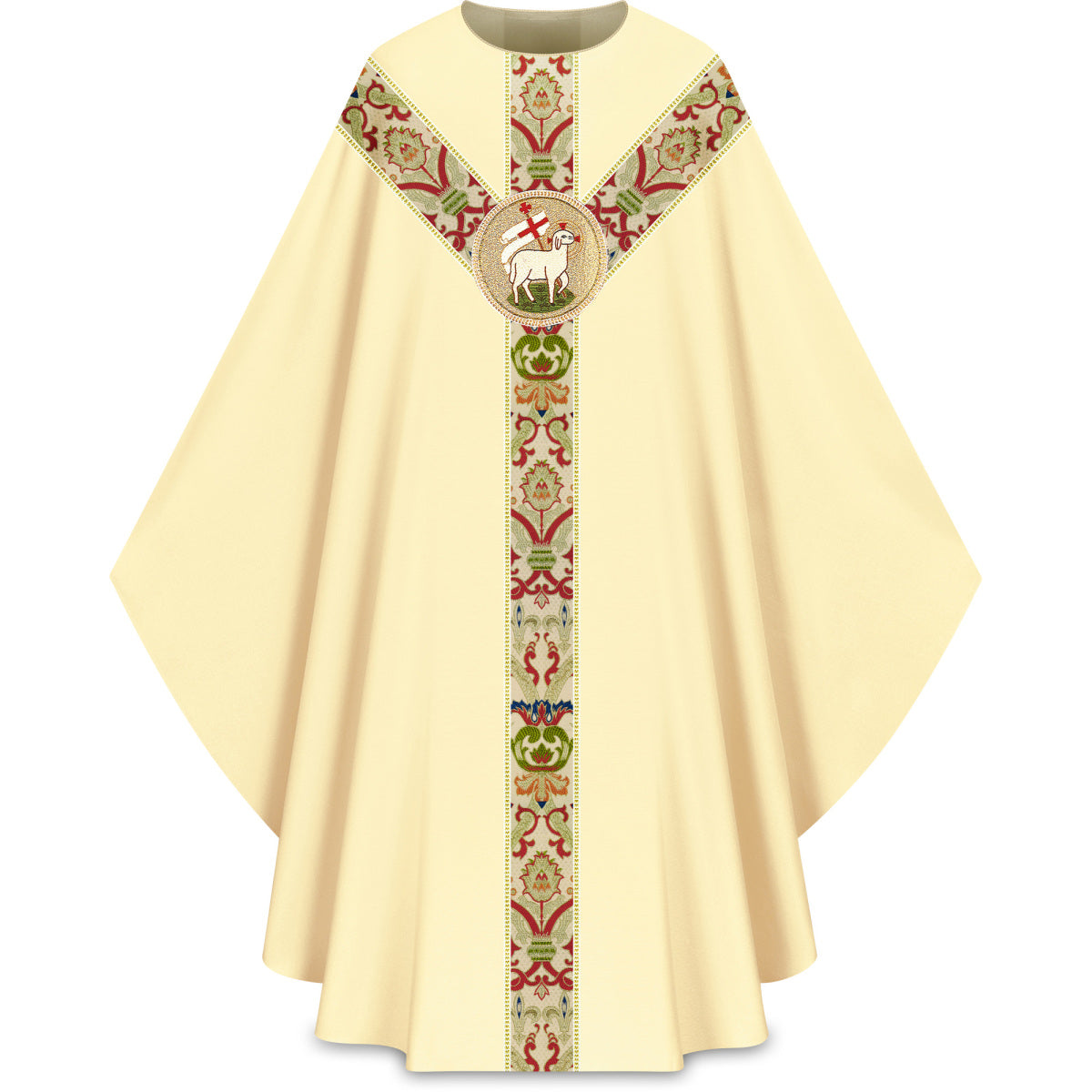 Chasuble Gothique Slabbinck en Tissu Dupion avec Emblème Brodé à la Main, Ivoire