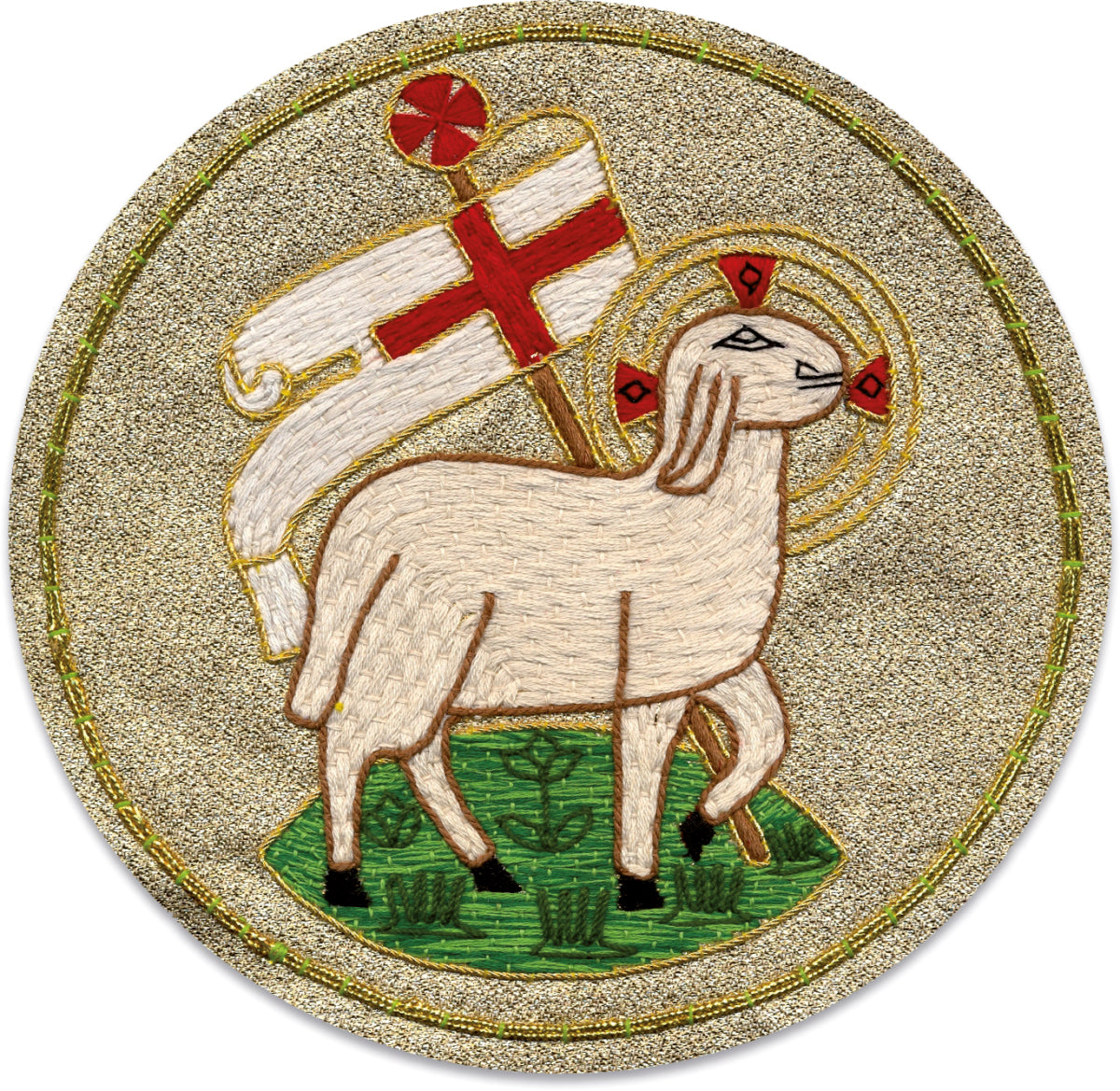 Chasuble Gothique Slabbinck en Tissu Dupion avec Emblème Brodé à la Main, Ivoire