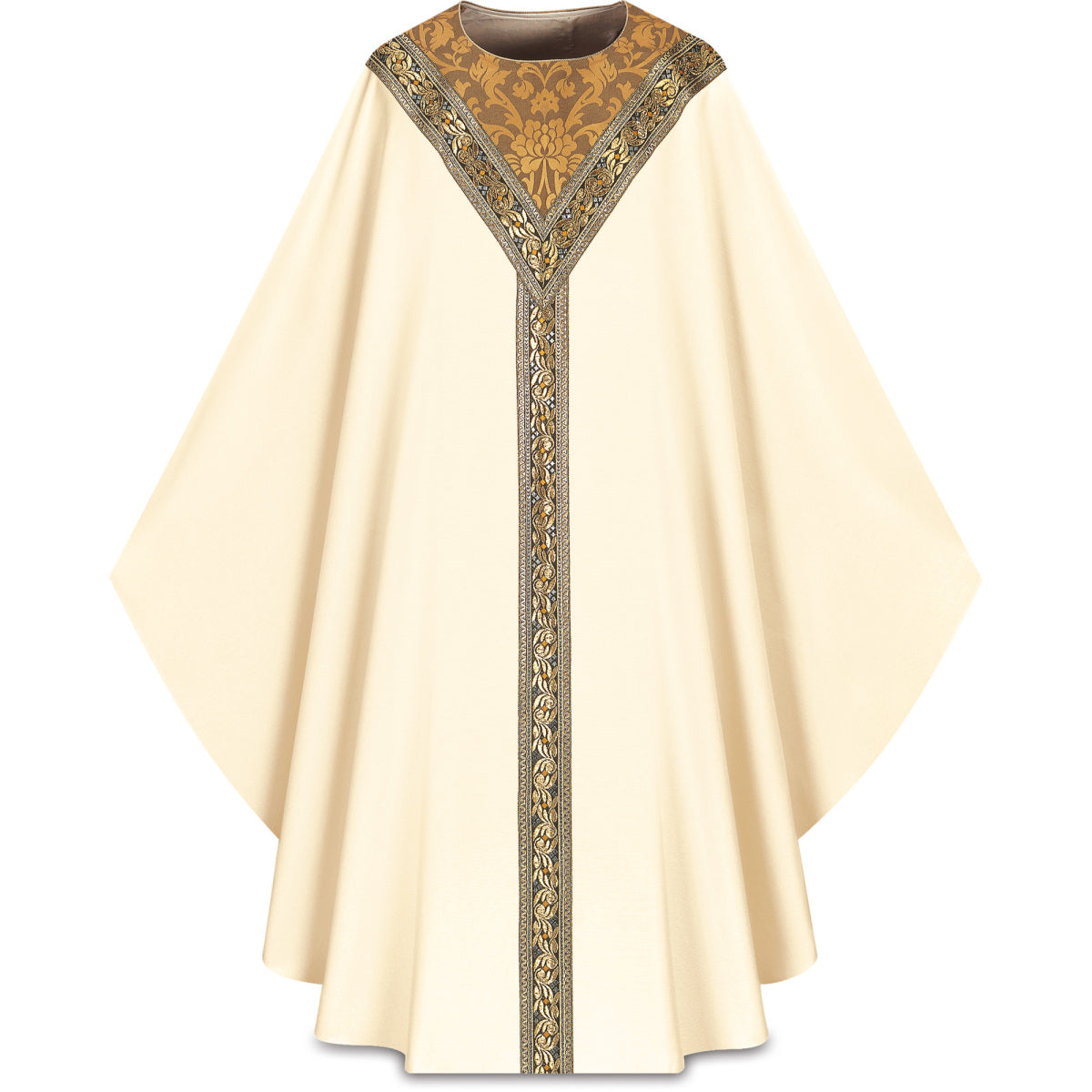 Chasuble romaine Slabbinck en laine Brugia avec orfroi en brocart