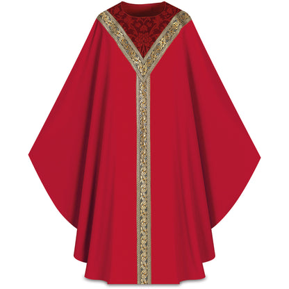 Chasuble romaine Slabbinck en laine Brugia avec orfroi en brocart